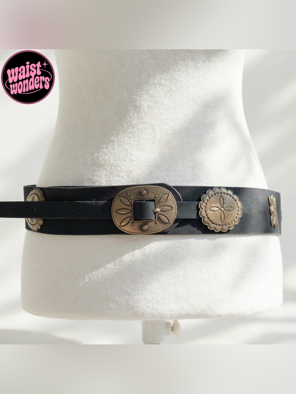 Y2K 2000s style Western Style Black Suede Belt with Ornate Buckle